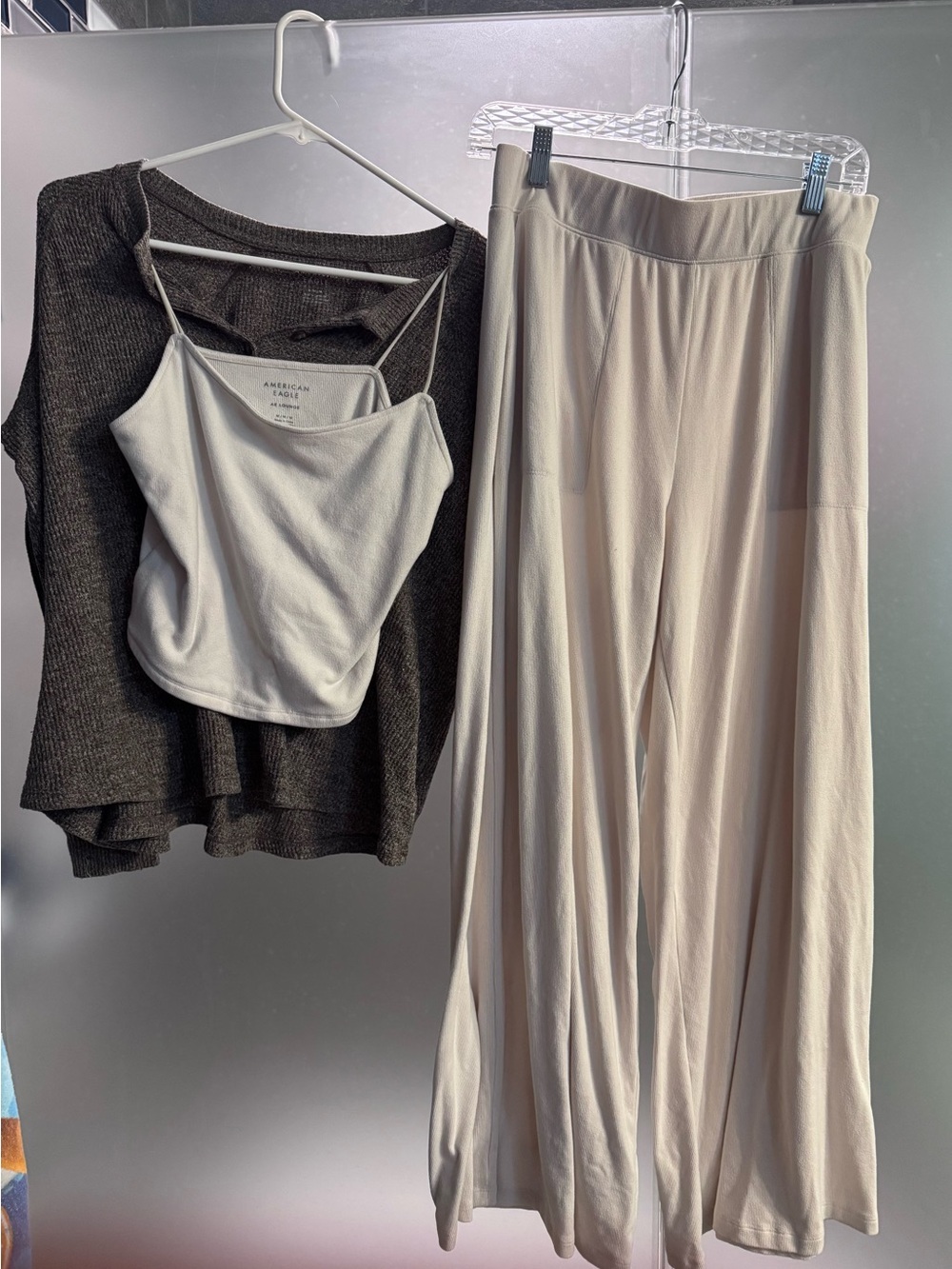 American Eagle Outfitters Women's Cream Wide-Leg Pull-On Pants